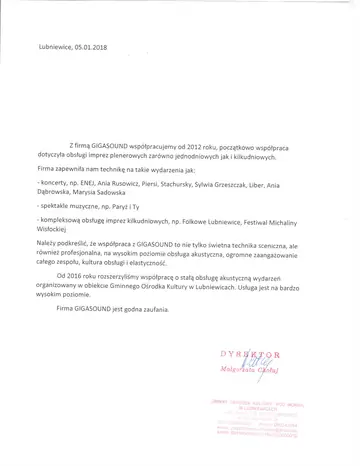List referencyjny dla GIGASOUND