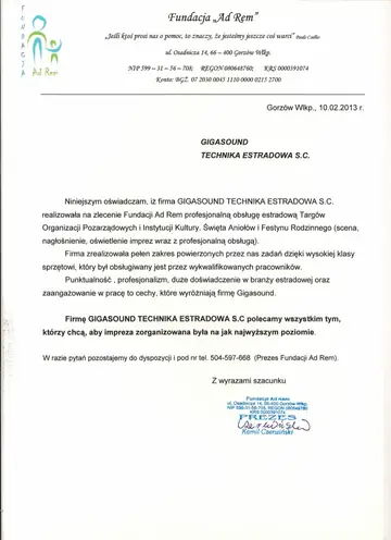 List referencyjny dla GIGASOUND
