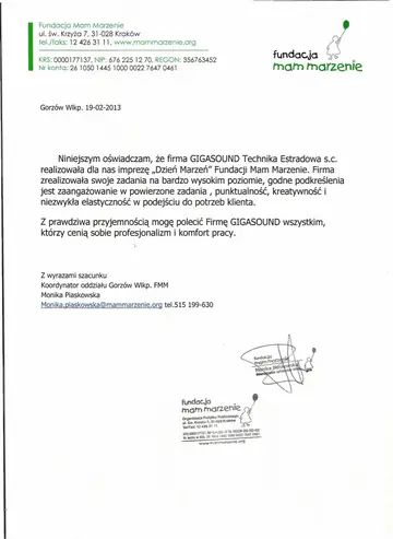 List referencyjny dla GIGASOUND