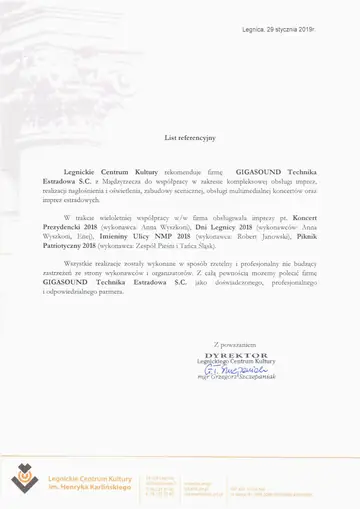 List referencyjny dla GIGASOUND