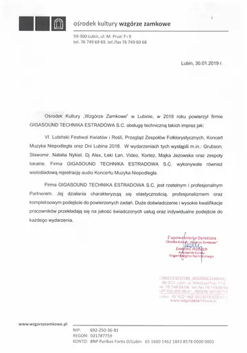 List referencyjny dla GIGASOUND