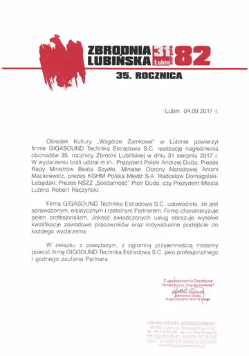 List referencyjny dla GIGASOUND