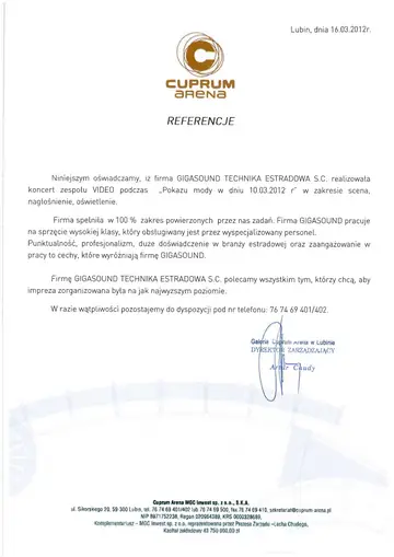 List referencyjny dla GIGASOUND