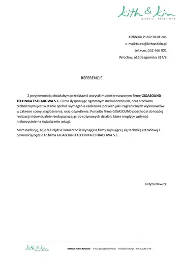 List referencyjny dla GIGASOUND