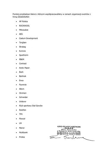 List referencyjny dla GIGASOUND