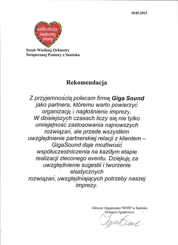 List referencyjny dla GIGASOUND